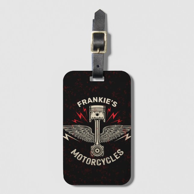 Étiquette À Bagage Nom personnalisé Motorcycle Piston Wings Biker Gar (Devant Vertical)