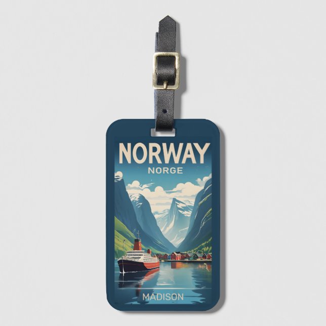 Étiquette À Bagage Nom personnalisé Norvège (Devant Vertical)
