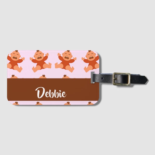 Étiquette À Bagage Nom personnalisé pleurant des bébés roses (Devant Horizontal)