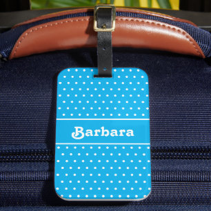 Étiquette À Bagage Nom personnalisé Polka Dot bleu et blanc