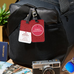 Étiquette À Bagage Nom personnalisé rose rouge pétale géométrique