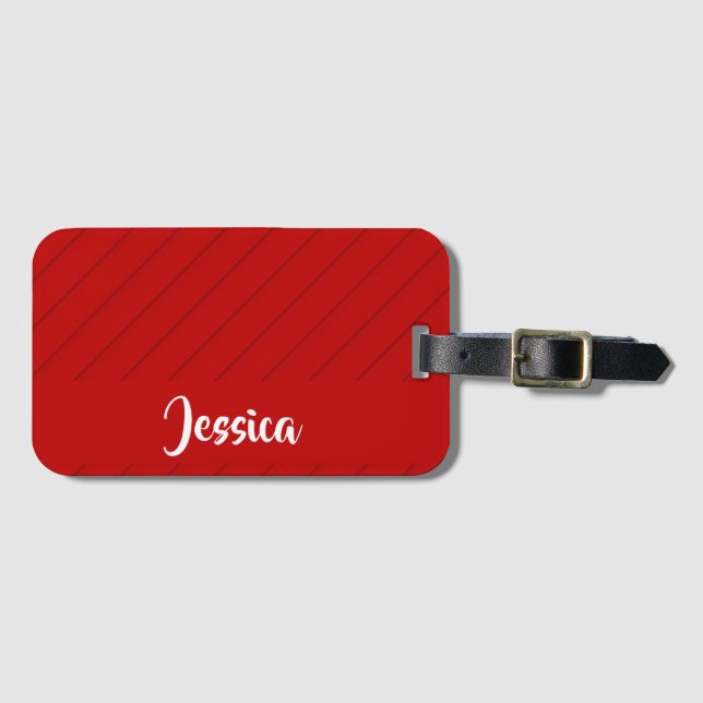 Étiquette À Bagage Nom personnalisé rouge diagonale plastique texturé (Devant Horizontal)