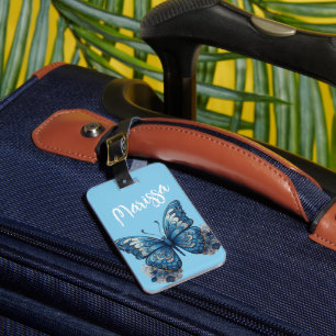 Étiquette À Bagage Nom personnalisé Sky Blue Tropical Butterfly