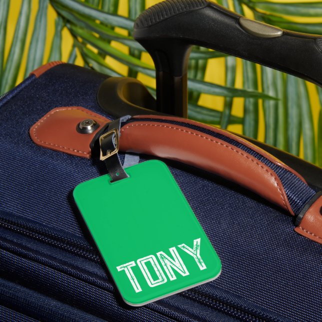 Étiquette À Bagage Nom personnalisé Solide Apple Green Monogramme (Insitu Rectoal 1)