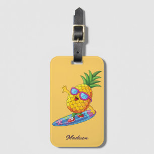 Étiquette À Bagage Nom personnalisé Surfing Pineapple