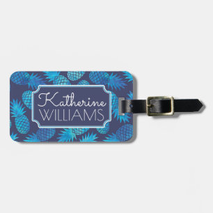 Étiquette À Bagage Nom personnalisé Teinture bleue Ananas