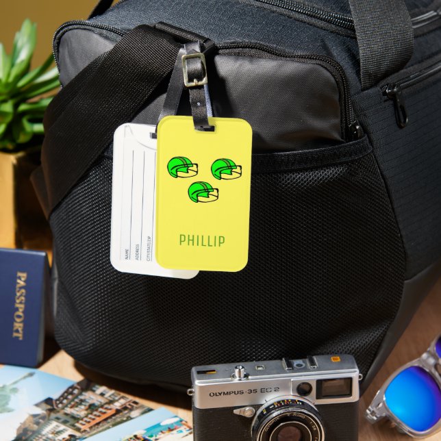 Étiquette À Bagage Nom personnalisé vert casque de football jaune (Recto & Verso)