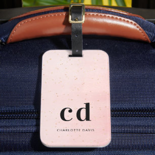 Étiquette À Bagage Nom rose pâle élégante initiales modernes