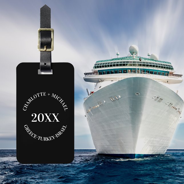 Étiquette À Bagage Noms de croisières de voyage blanc noir année (Créateur téléchargé)
