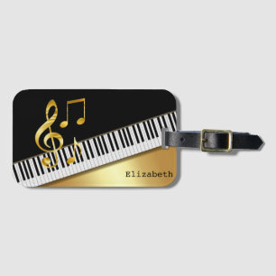 Étiquette À Bagage Notes de musique moderne Black Gold, Touches de pi