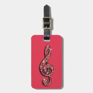Étiquette À Bagage Notes de musique scintillantes rouges et brillante