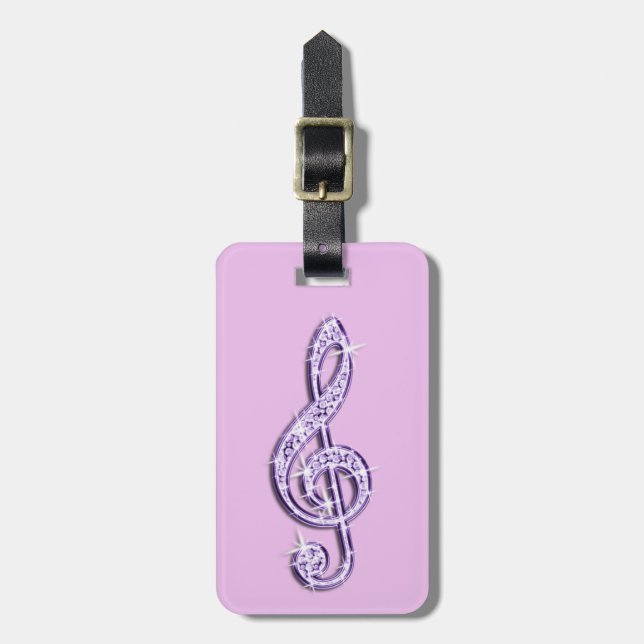 Étiquette À Bagage Notes scintillantes étincelantes lilas de musique (Devant Vertical)