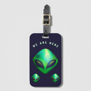 Étiquette À Bagage "Nous sommes ici" Tête d'alien vert