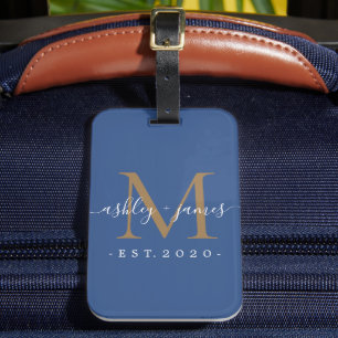 Étiquette À Bagage Nouveau marié M. Mme Gold Monogram Noms Classic Bl
