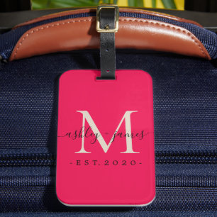 Étiquette À Bagage Nouveau marié M. Mme Monogram Noms Année Pink Ivor