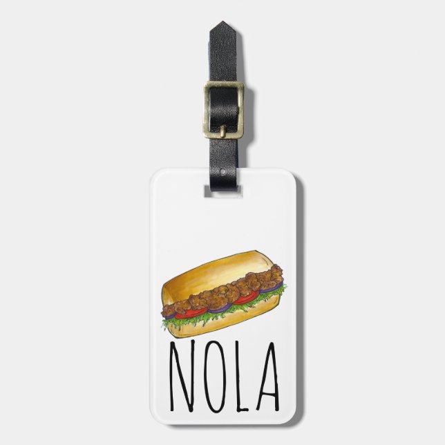 Étiquette À Bagage Nouvelle-Orléans NOLA Crevette Poboy Sandwich Loui (Devant Vertical)