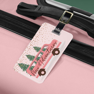Étiquette À Bagage Nouvelles Aventures Pink Retro Van Vintage