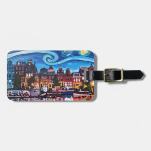 Étiquette À Bagage Nuit étoilée au-dessus de canal d'Amsterdam