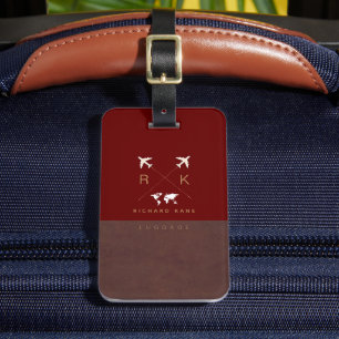 Étiquette À Bagage Numéro de bagage Brown/rouge moderne avec nom