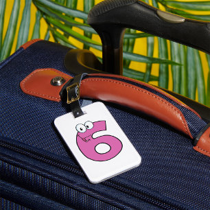Étiquette À Bagage Numéro de dessin 6 amusant violet souriant six