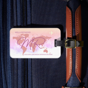 Étiquette À Bagage Numéro de la carte du Rose de voyage World Travell