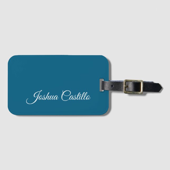 Étiquette À Bagage Océan Bleu Calligraphie Simple Professionnel Nom (Devant Horizontal)