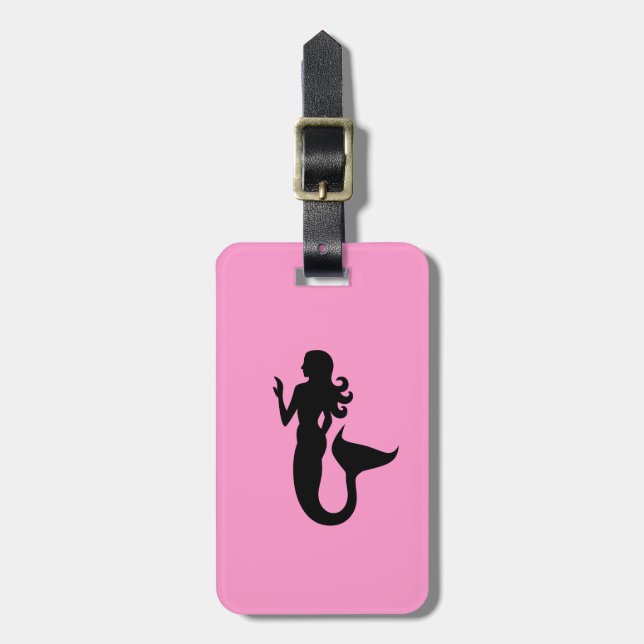 Étiquette À Bagage Ocean Glow_Mermaid noir sur rose_personnalisé (Devant Vertical)