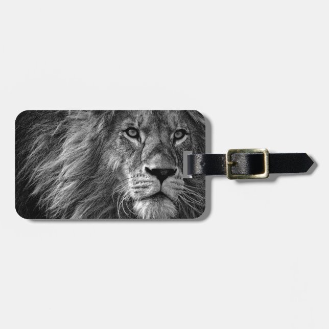 Étiquette À Bagage Oeuvre de Lion noir et blanc (Devant horizontal)