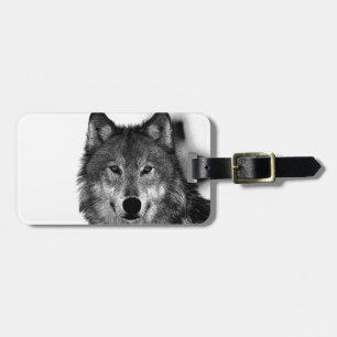 Étiquette À Bagage Oeuvre de Loup noir et blanc