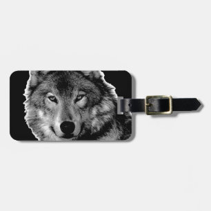 Étiquette À Bagage Oeuvre de Loup noir et blanc