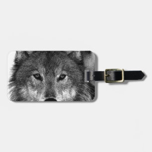 Étiquette À Bagage Oeuvre de Loup noir et blanc