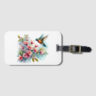 Étiquette À Bagage OEuvre florale/printanière de colibri