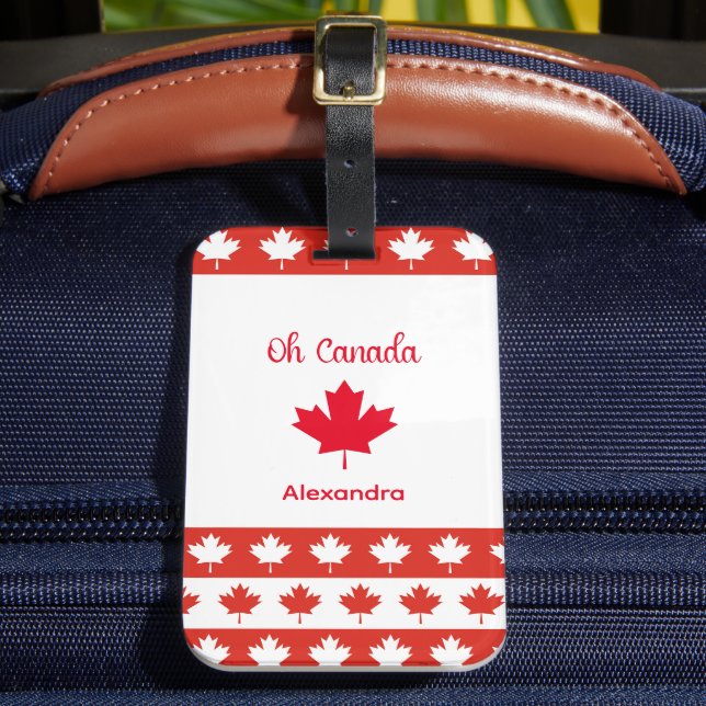 Étiquette À Bagage Oh Canada | Elégante feuille d'érable rouge (Insitu Rectoal 2)