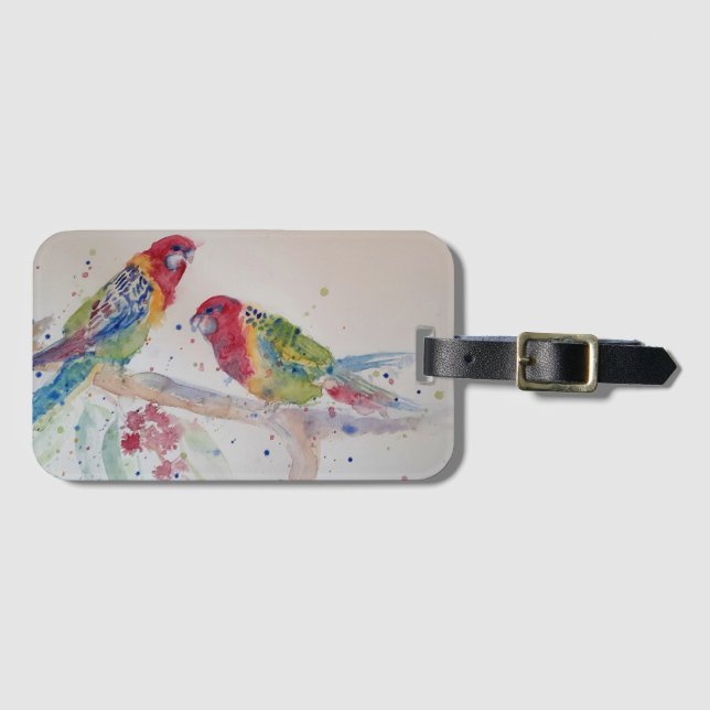 Étiquette À Bagage Oiseau de perroquet Rosella Aquarelle Art Bagage T (Devant Horizontal)