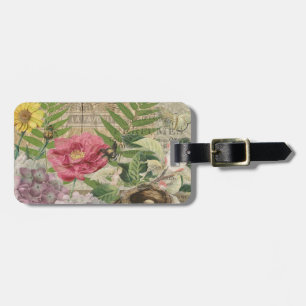 Étiquette À Bagage Oiseau Nid Floral Jardin Fleur Papillon Art