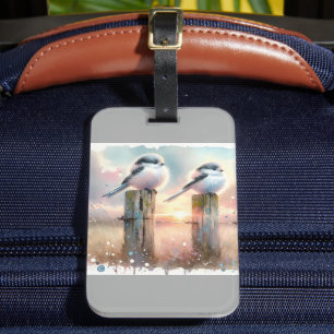 Étiquette À Bagage Oiseaux à l'aquarelle pastel sur une clôture au co