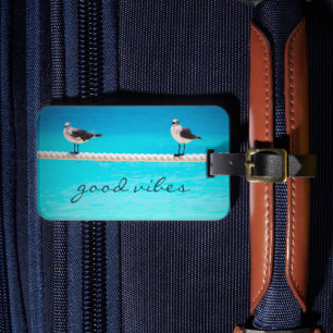 Étiquette À Bagage Oiseaux de goélands océaniques Photo Good Vibes Sc