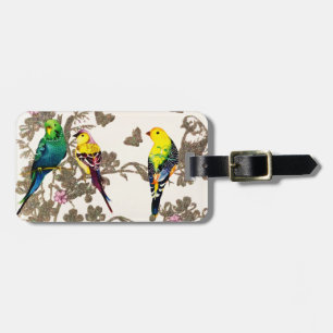 Étiquette À Bagage Oiseaux verts Aquarelle florale Parties scintillan