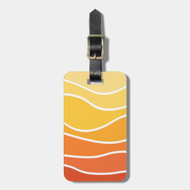 Étiquette À Bagage Ondes de style rétro jaune et orange (Devant Vertical)