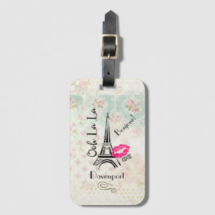 Étiquette À Bagage Ooh La La Paris Tour Eiffel sur Motif Vintage