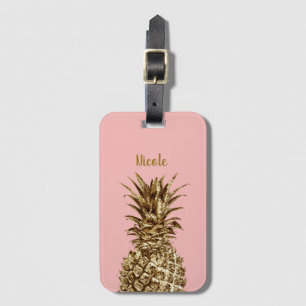 Étiquette À Bagage Or assez girly élégant et ananas de rose en pastel