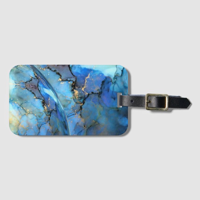 Étiquette À Bagage or bleu abstrait scifi orb terre (Devant Horizontal)