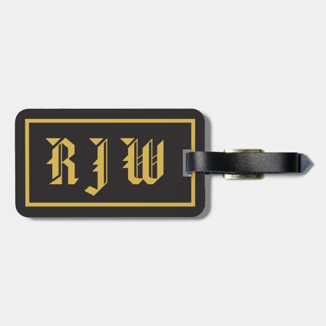 Étiquette À Bagage Or d'initiales de monogramme sur le style (Dos horizontal)