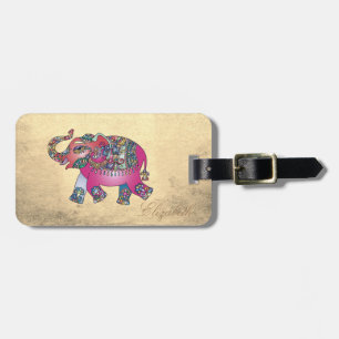 Étiquette À Bagage Or élégant, Eléphant Paisley - Personnalisé