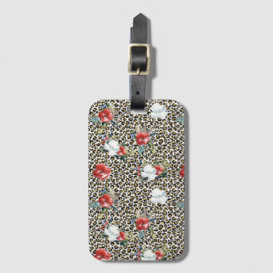 Étiquette À Bagage Or Empreinte de léopard Rouge Blanc Floral