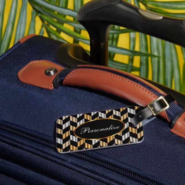 Étiquette À Bagage Or métallique et squelette noir | Personnaliser (Insitu Rectoal 3)