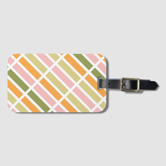 Étiquette À Bagage Or rose orange et rayures vertes (Devant Horizontal)