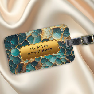 Étiquette À Bagage Or turquoise et luxueux avec plaque signalétique é