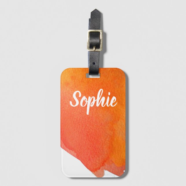 Étiquette À Bagage Orange aquarelle personnalisable arty de voyage (Devant Vertical)