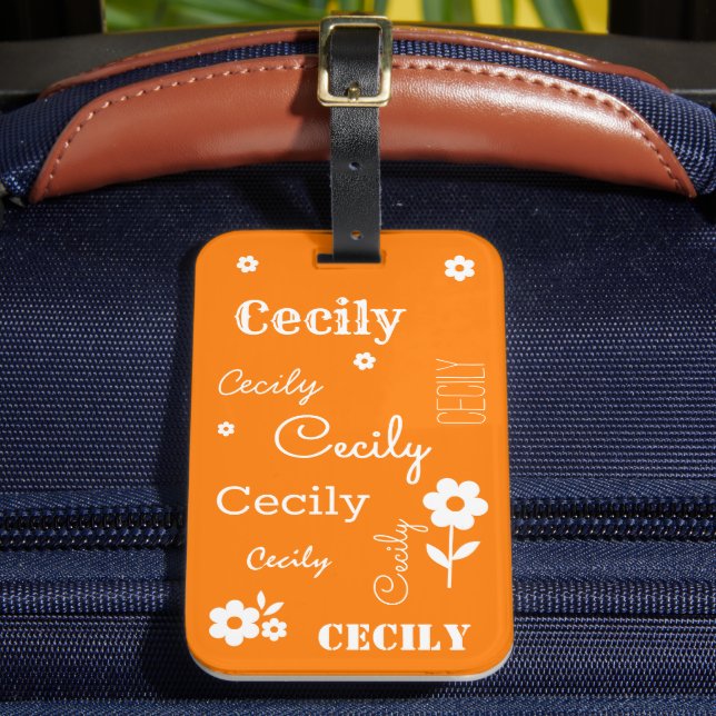 Étiquette À Bagage Orange avec Fleurs blanches, étiquette de valise C (Insitu Rectoal 2)